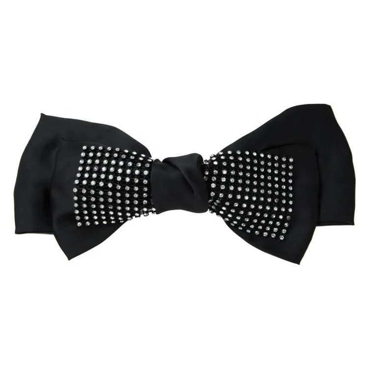 Rhinestone Bowknot Hair Clip Big Black Cloth Barrettes Alloy Women Hair Accessories