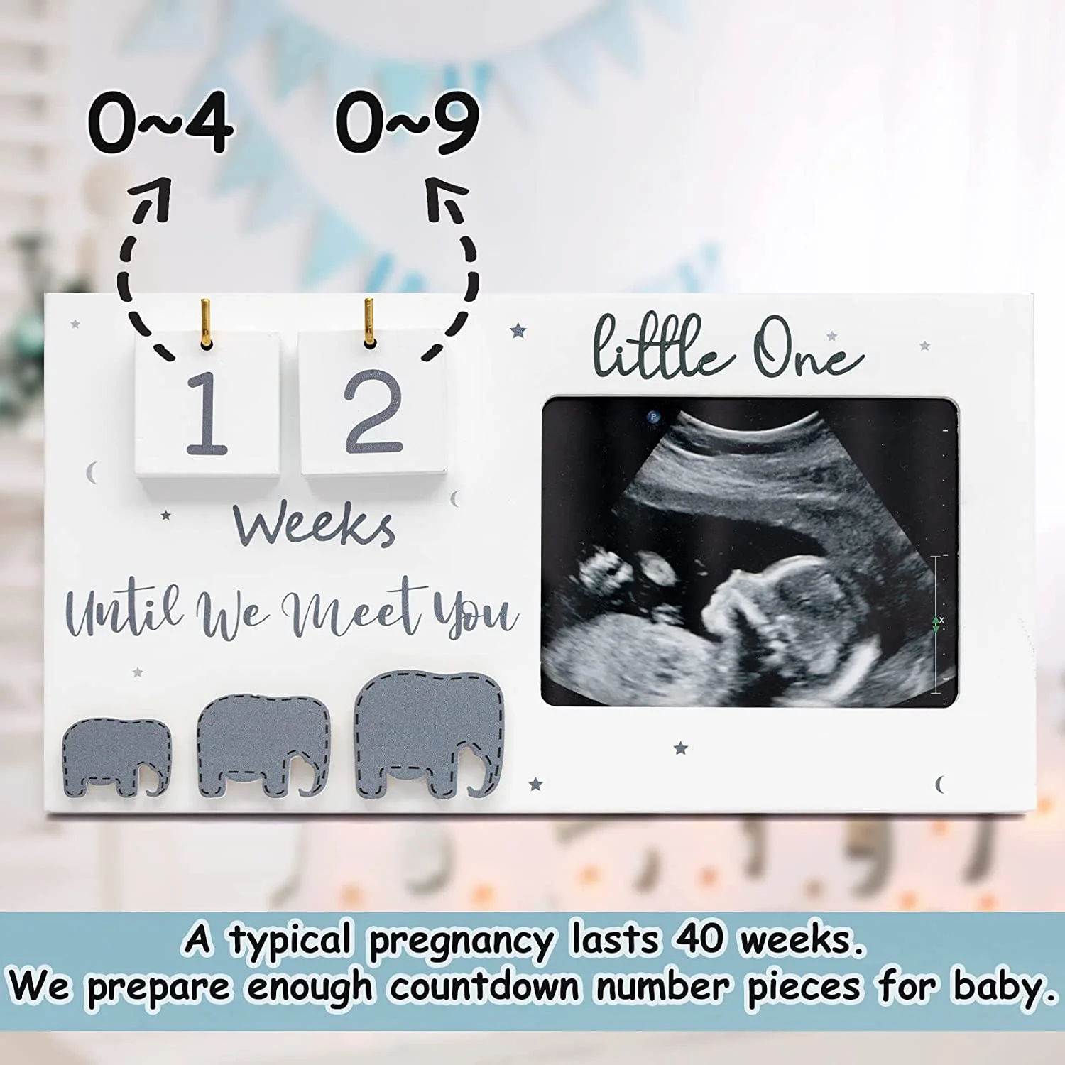 Expecting Parents to be Unique Gifts for Pregnant Women Ultrasound Sonogram Picture Frame with Baby Countdown Weeks Elephant