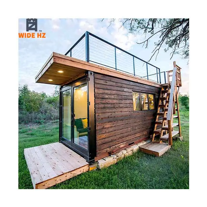 
Prefabricated elegant wooden shipping container home portable cabin with terrace 