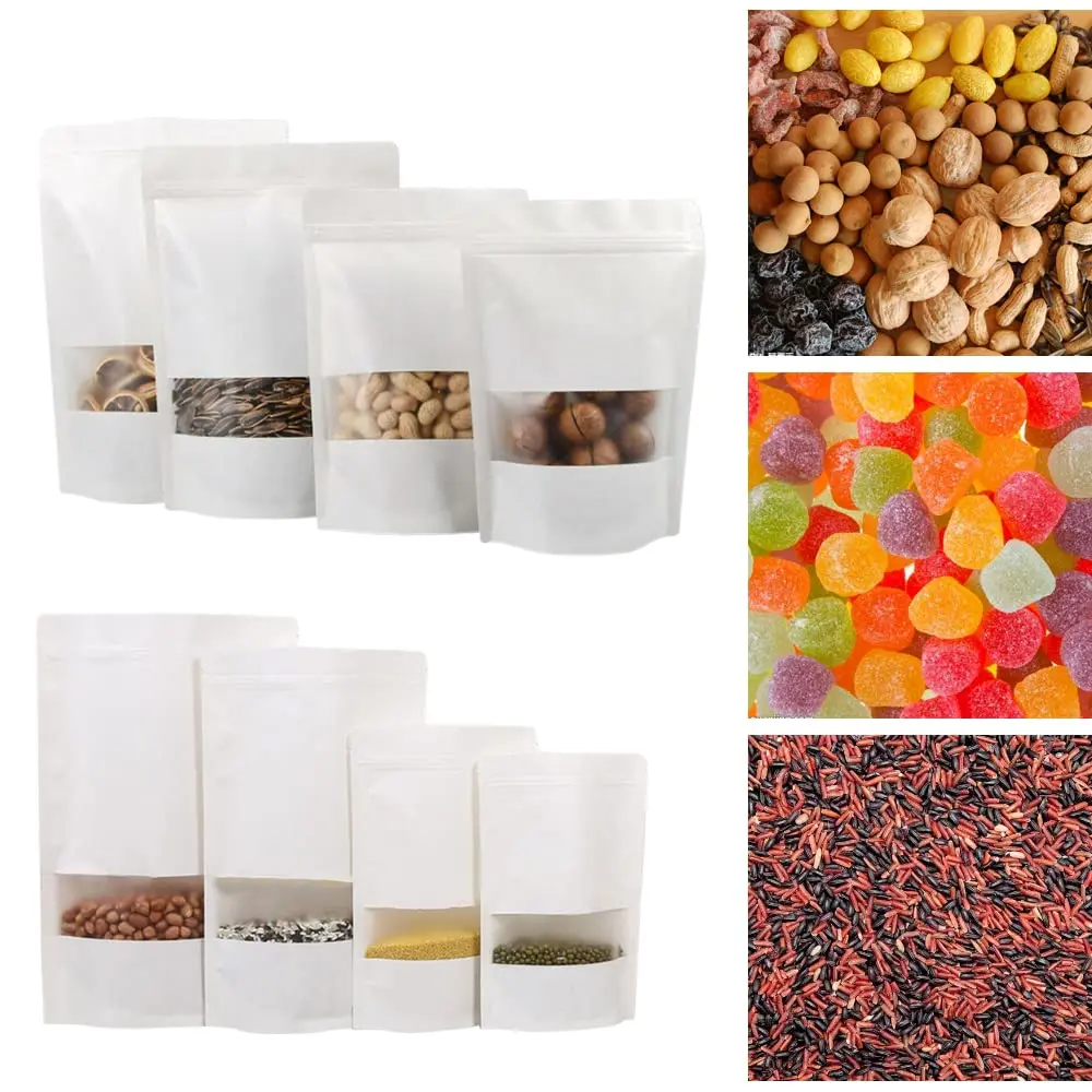 Resealable Eco-Friendly Food Packaging Zipper Bags Doypack Ziplock Brown Kraft Craft Paper Stand Up Pouch With Window