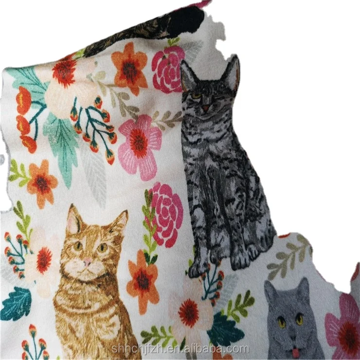 Custom Animal Print Organic Cotton Fabric For Baby Clothes Cute Cats Printed Cotton Fabric Dog Printed Fabric