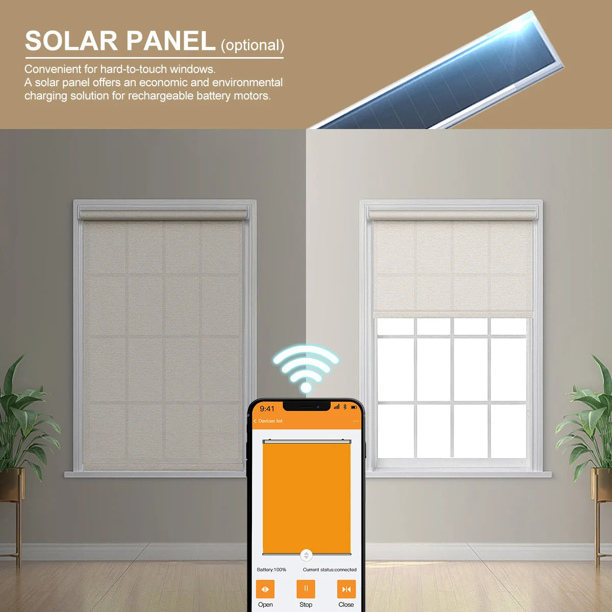 Good Quality Windproof Motorized Cordless Smart Roller Blinds 100% Blackout Remote Control Polyester Motorized Roller Shade