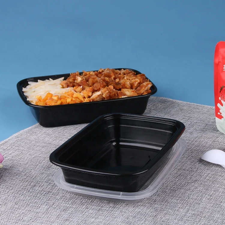 Food grade disposable packaging black bottom transparent cover plastic sushi packaging box wholesale rectangular packaging