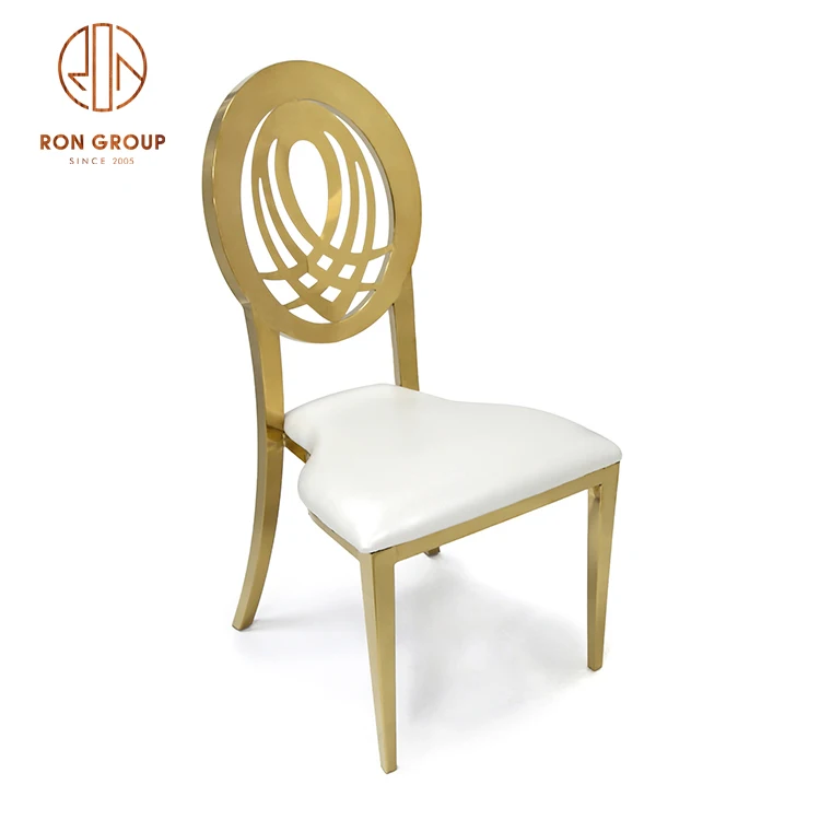 Rental Fancy Wedding Hotel Restaurant Furniture Luxury Round Golden Back Stainless Steel Gold Legs Banquet Chair for Decoration