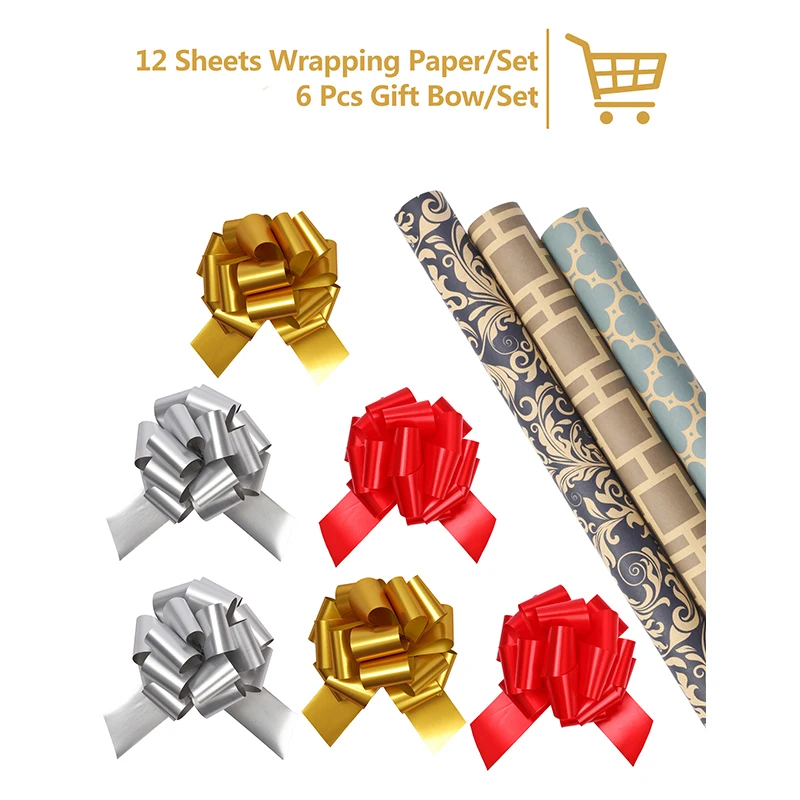 
Christmas design gift wrapping paper rolls brown kraft wrapping paper for gift packaging 