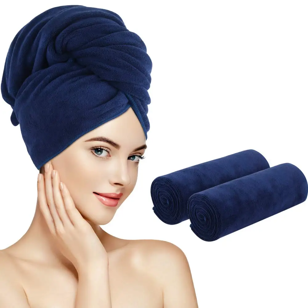 Large manufacturer custom foreign trade microfiber hair towel 2 pcs fast absorbent dry hair bath hat for women