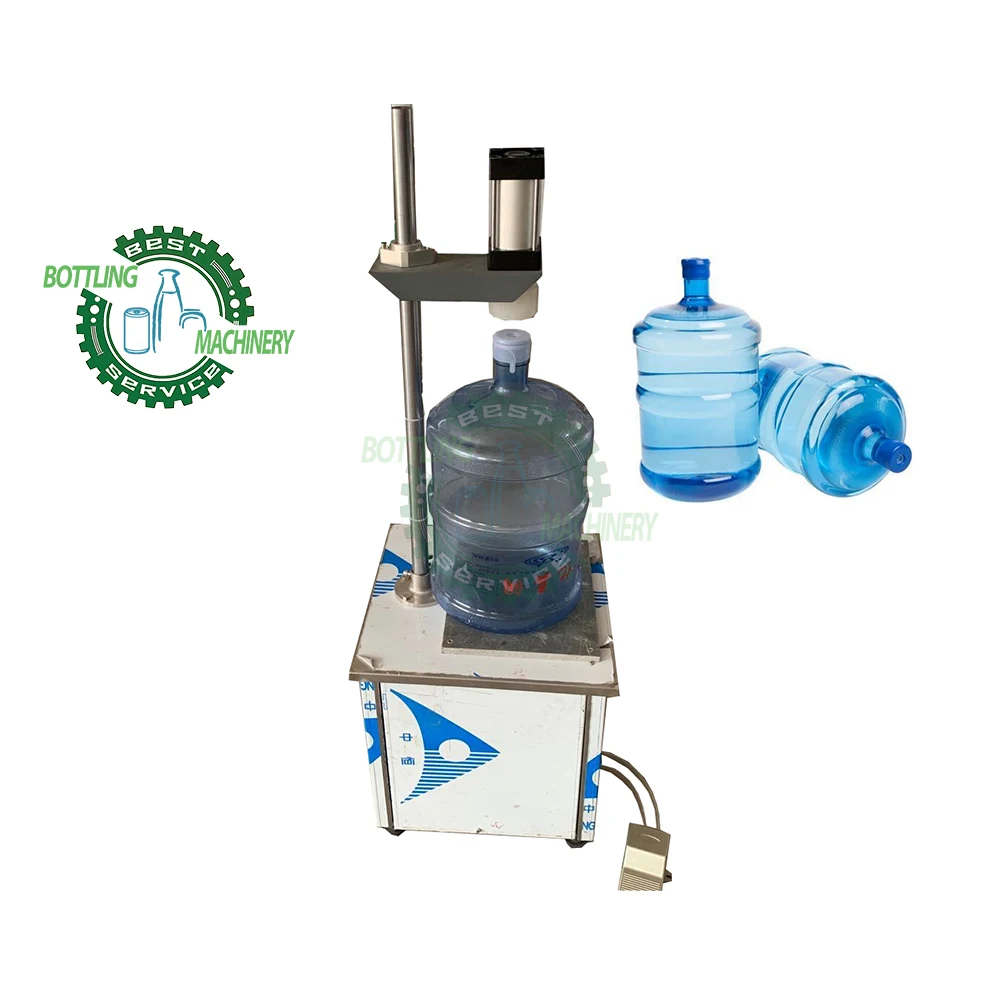 Semi-auto pedal switch height adjustable 10L - 20L 19L PC PET plastic bottle barrel bucket top cap press sealing machinery