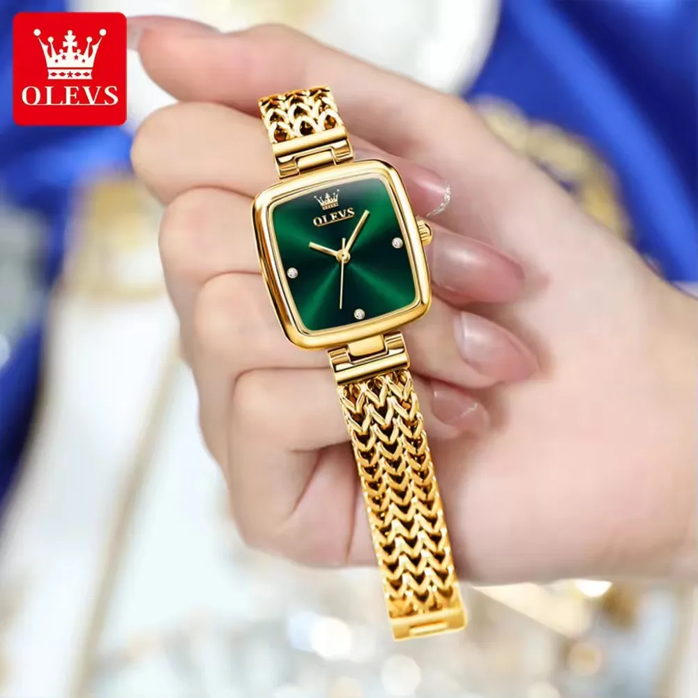 OLEVS 9948 wholesale chinese factory Square Gold Women Watch quartz watches luxury Ladies Wrist Watches Green Face