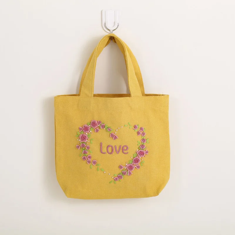 New Arrival DIY Hand-embroidered Ribbon Embroidery Canvas Bag Kit Three-Dimensional Embroidery Fabric Creative DIY Bag