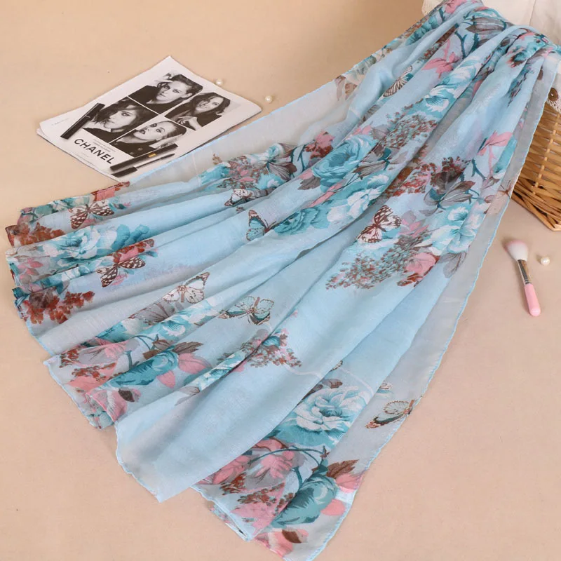 Fashion Classic Style Female Headband Scarves Muslim Hijab Plain Viscose Scarf Printed Floral Shawls