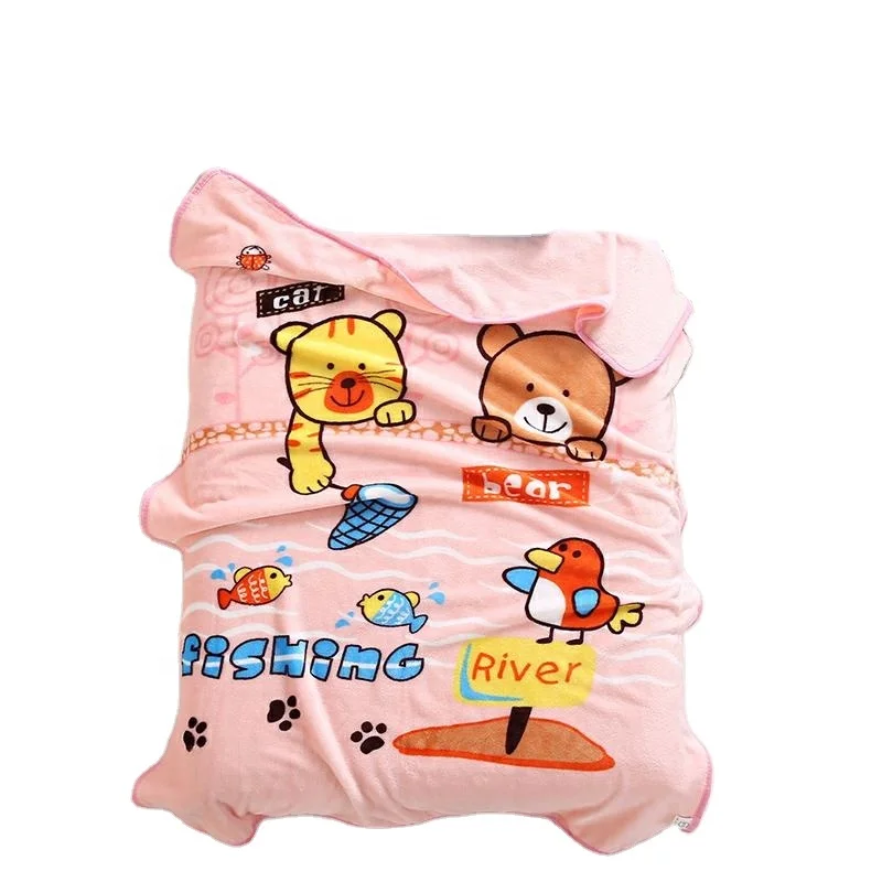 Cartoon Flat Print Lovely 100% Polyester Flannel Fleece Children Mink Soft Baby Blanket By China Supplier