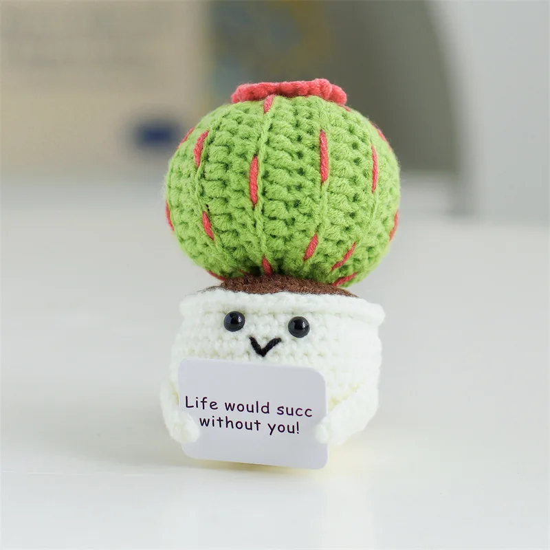 Factory Wholesale Crochet Flower Pot Handmade Knitting Crochet Sunflower Cactus Tulip Pot Crochet Flower Pot With Positive Card
