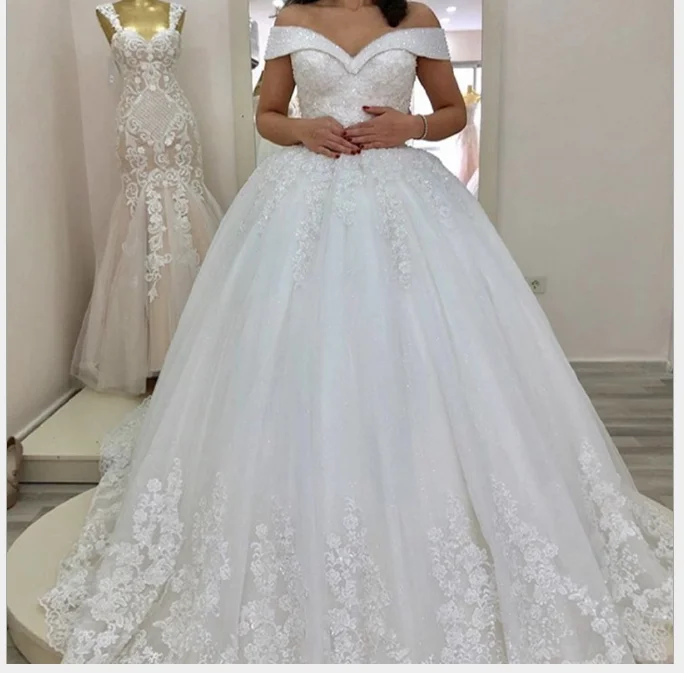  Мода v-образным вырезом Vestido De Noiva для невесты с фатиновой юбкой на свадьбу женщин Свадебные