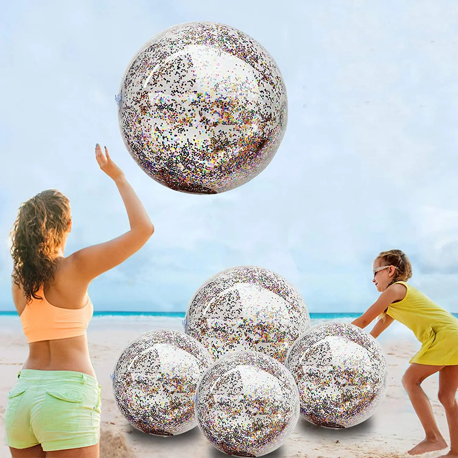 Sequins Beach Ball Jumbo Pool Toys Balls Giant Confetti Glitters Inflatable Clear Beach Ball Swimming Pool Water Beach Toys