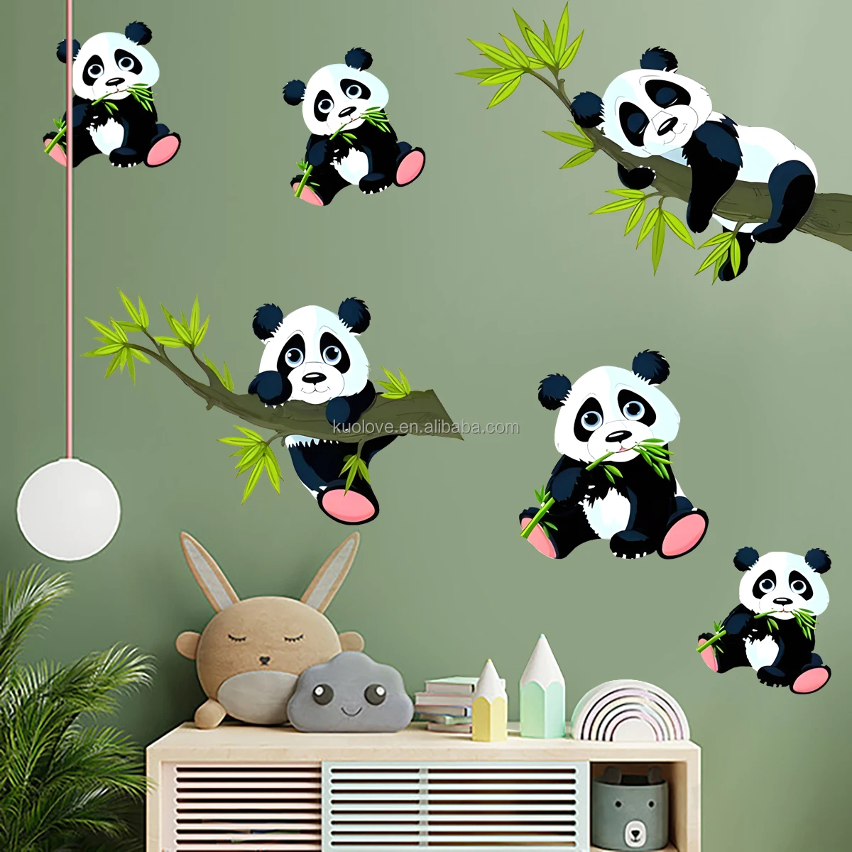 Cute panda bamboo cartoon wall stickers living room study bedroom decoration wallpaper self-adhesive stickers