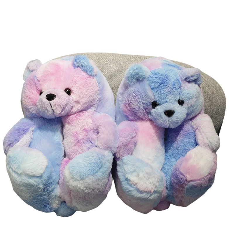2021 New Winter Teddy Bears Slippers Fuzzy Fluffy House Fur Slippers Plush Teddy Bear Slippers For Women Girls