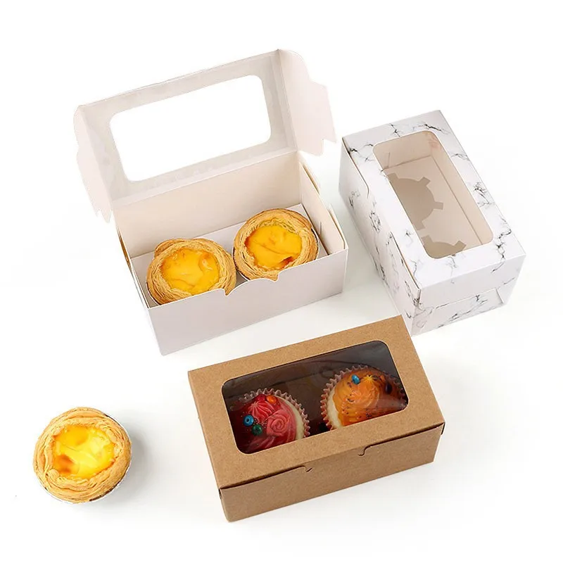 Bulk Kraft Paper Window Clear 4 6 12 24 Hole Muffin Cup Cake Cupcake Packaging Box Wholesale Custom Transparent Mini Cupcake Box