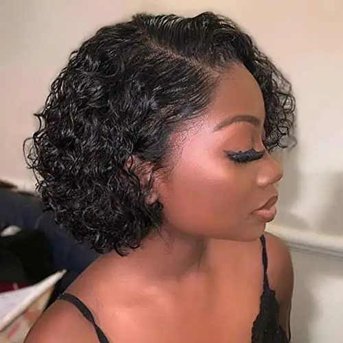 Peruvian cuticle aligned hair T side part 13x4x1 T side part full hd lace front human hair machine made short bob wigs
