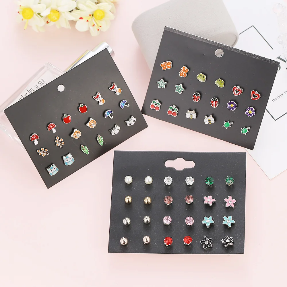 30 Pairs Mixed Colors Cute Enamel Daisy Mushroom Frog Fox Animal Stud Earrings Kids Jewelry Set