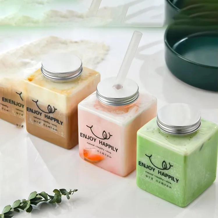 200 шт. moq новая квадратная пластиковая бутылка для молока и чая 500 мл прозрачная одноразовая сока напитков домашних животных