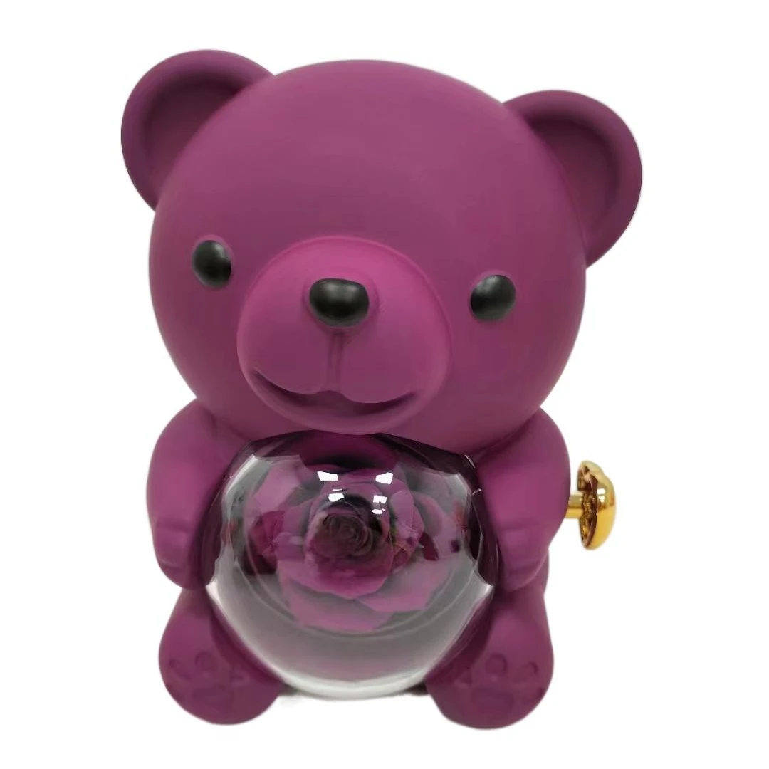 2024 Hot Selling Red Rotating Ring Flower Box Creative Storage Box Rotating Bear Jewelry Box