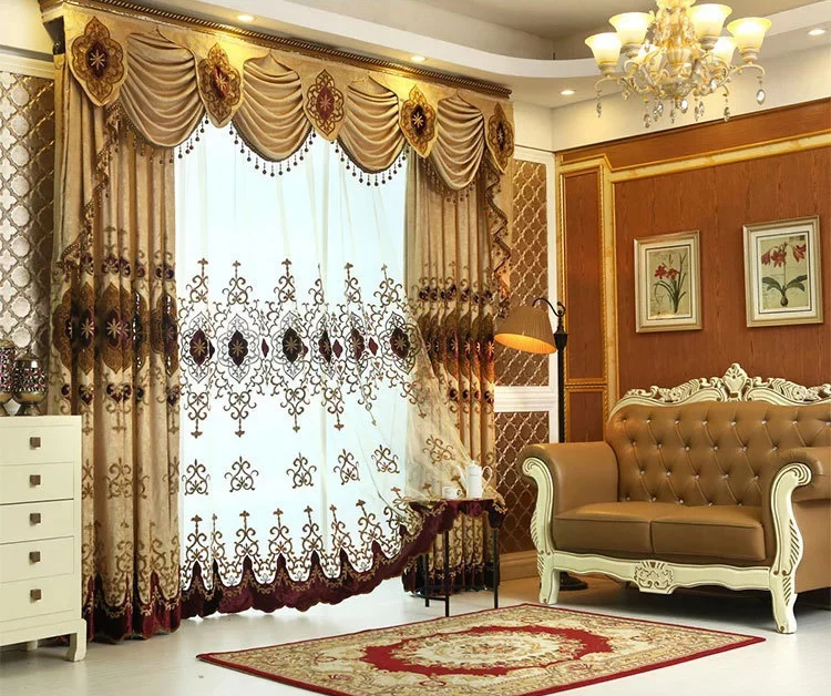 Ready Made fancy blackout Chenille Embroidery European vintage floral luxury Curtains For The Living Room