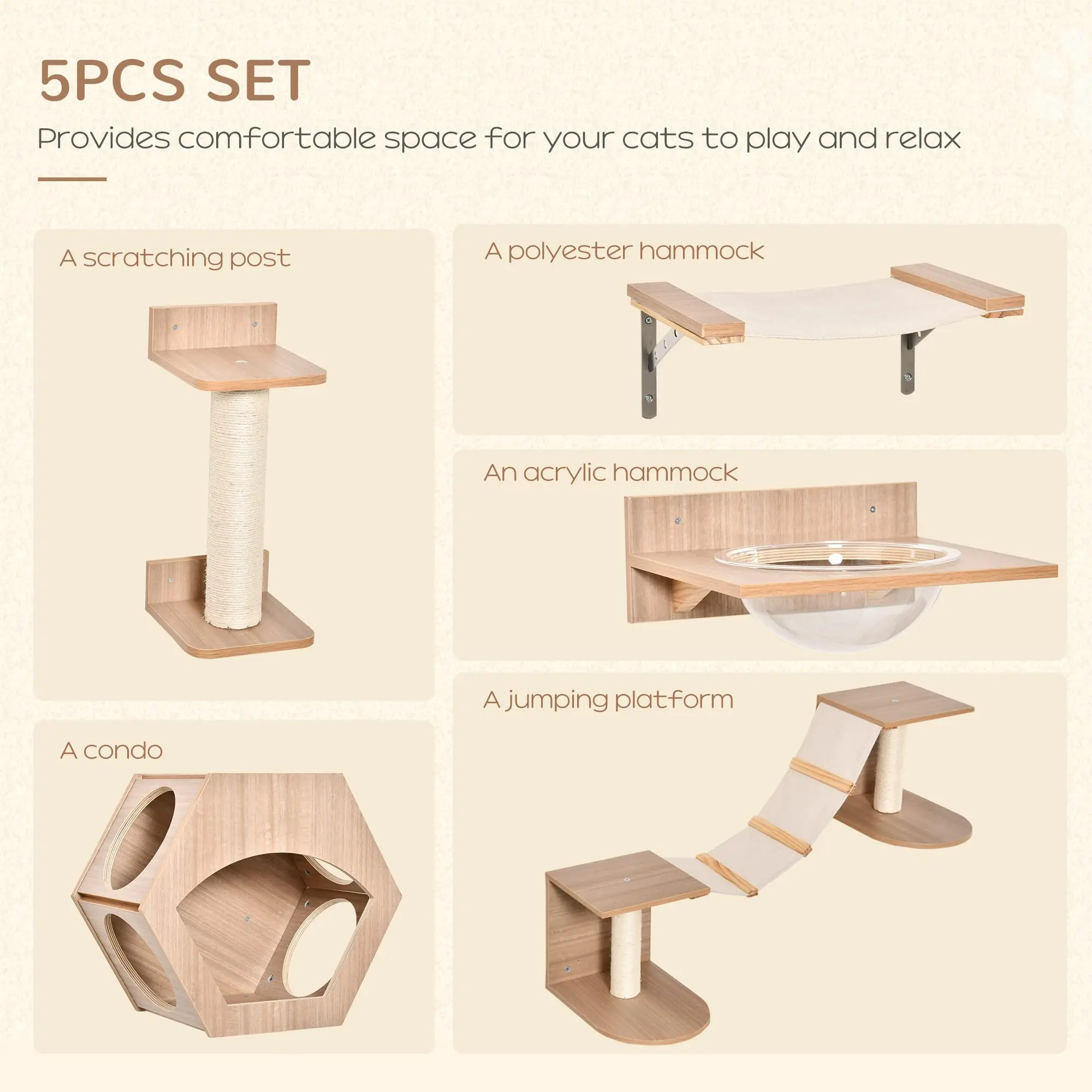 Cat Climbing Shelf and Perches Round Decorative Cat Hammock cat wall shelves Wall Steps with Scratching Pad