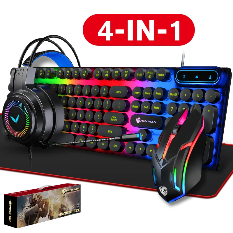 Игровой Комплект 4 в 1, USB-клавиатура и мышь со светодиодной RGB Подсветкой