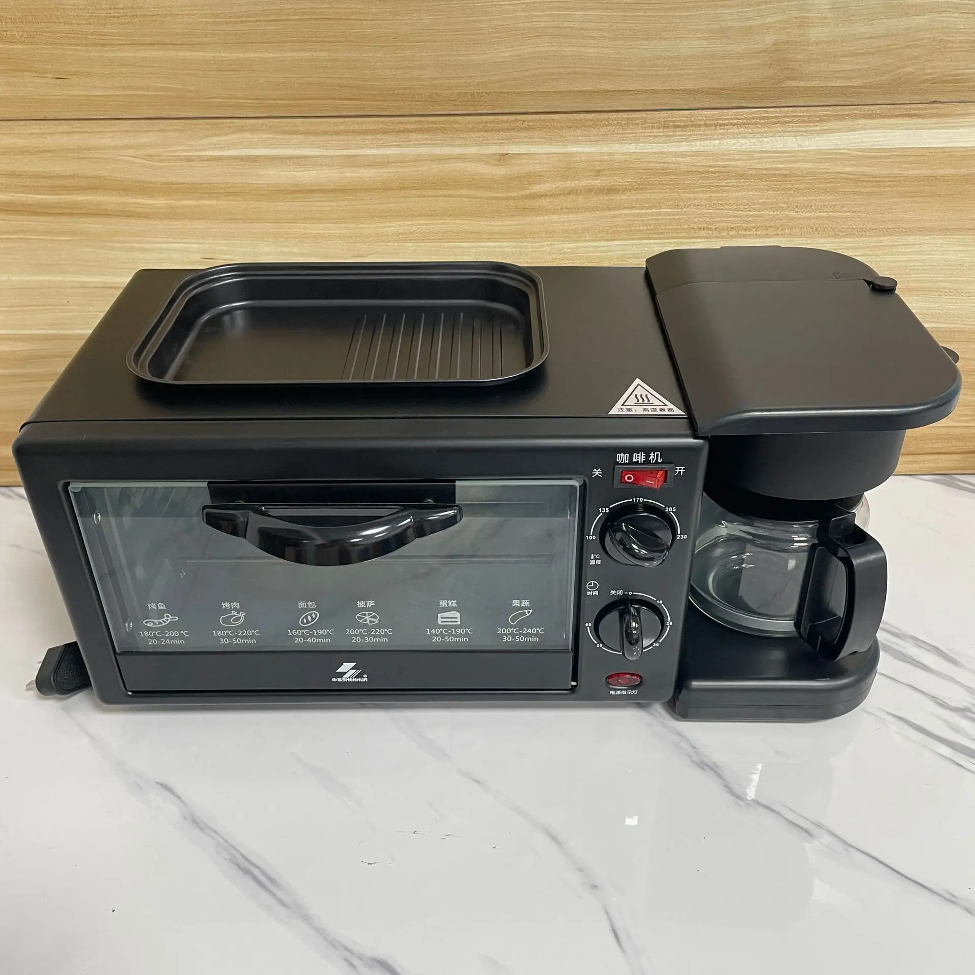 Kitchen toaster Black 3 In 1 Toaster 9L Multifunctional Breakfast Machine Mini Home Oven Coffee Pot Stainless Steel Frying Pan