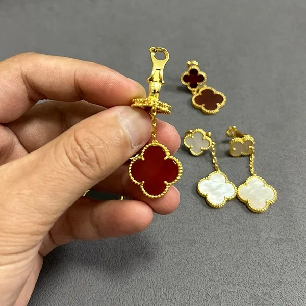 High quality s925 sterling silver 18K gold rose gold leaf two flower earrings women onyx mother ear clips factory wholesale