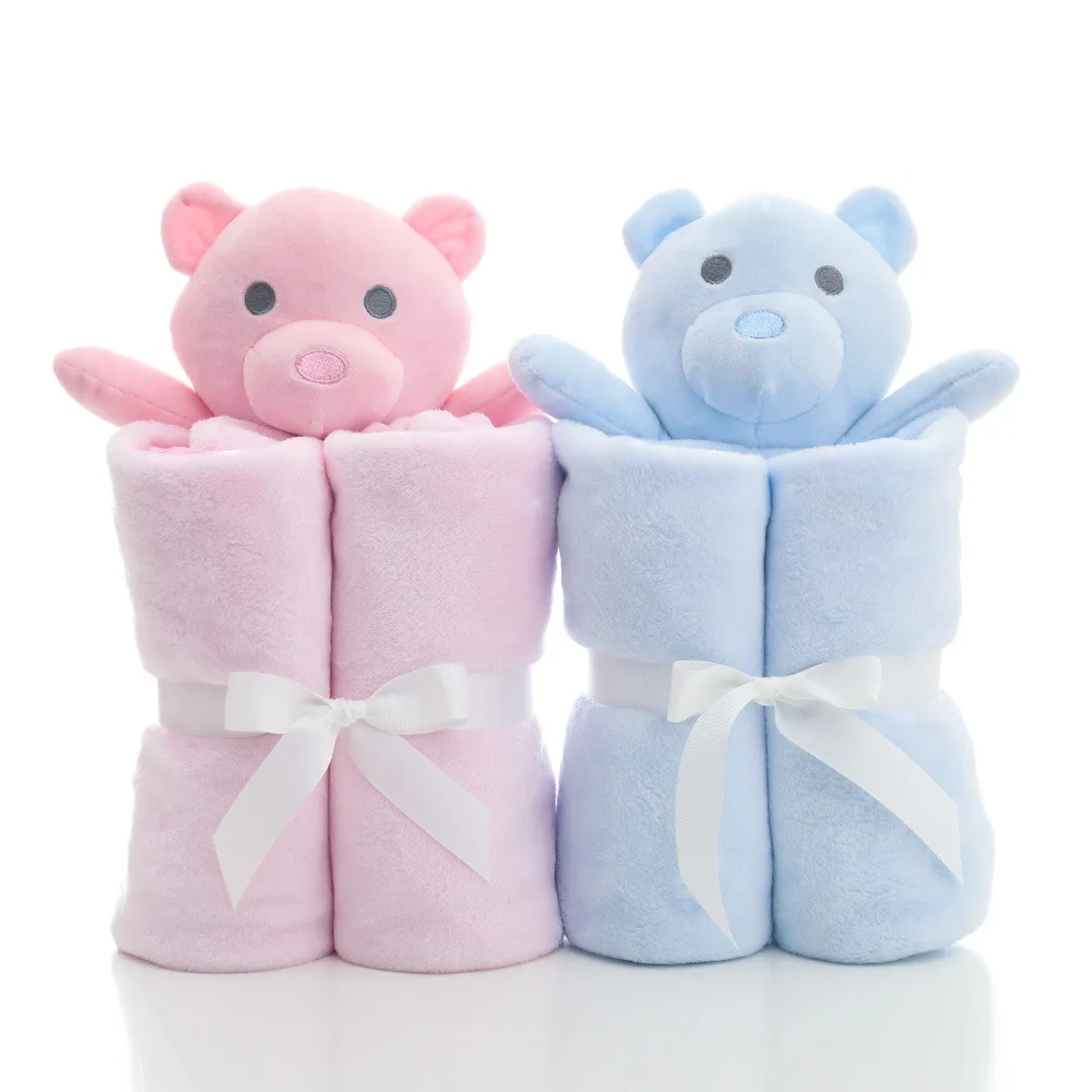 Wholesale cute cartoon bear comforter plush toy appease soothing towel flannel baby blanket
