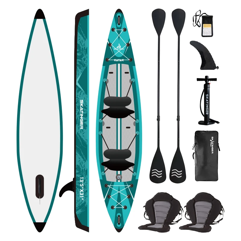 Skatinger Canoe Kayak Inflatable 2person Folding Factory Price Sit in Fishing OEM Repair 3 Pc Pedal Kayaks Kyack 3 Seat 2 Year