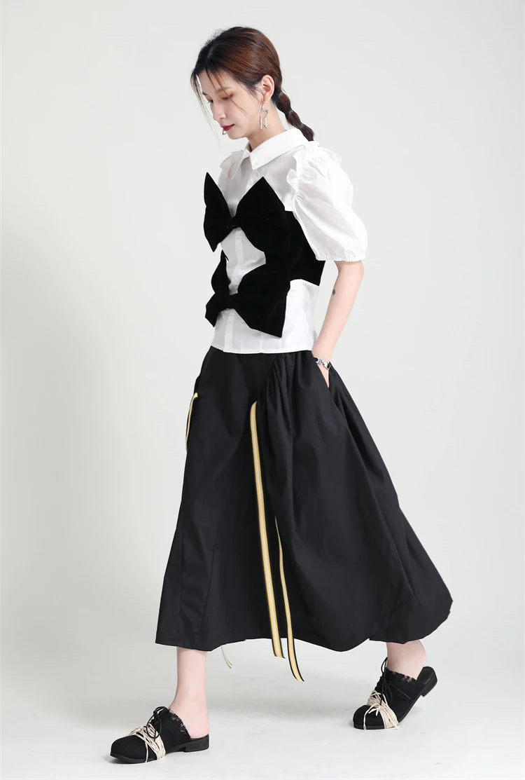 Женская летняя блузка с рукавами-фонариками и сращенным бархатным бантом на краю деревянных ушей, новый дизайн 2021