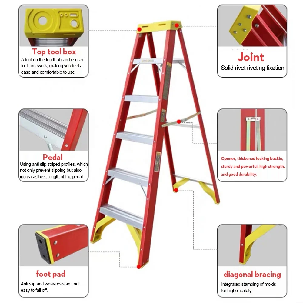 Telescopic-ladder-fiberglass A Frame Foldable High Quality Frp A Type Double Step Ladder