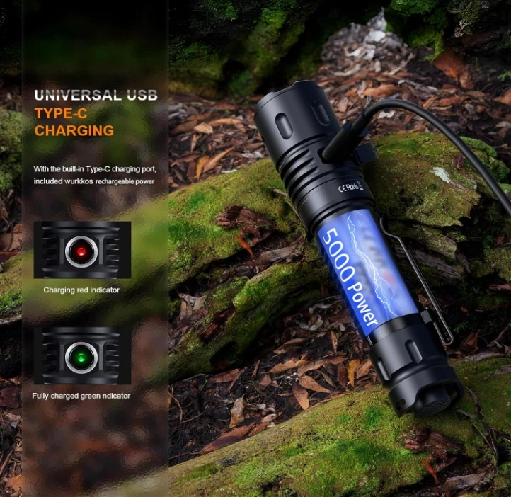 Powerful XHP50D HI 3000lm Throw 295M Tactical EDC Torch IPX8 Waterproof  21700 Rechargeable LED Flashlight