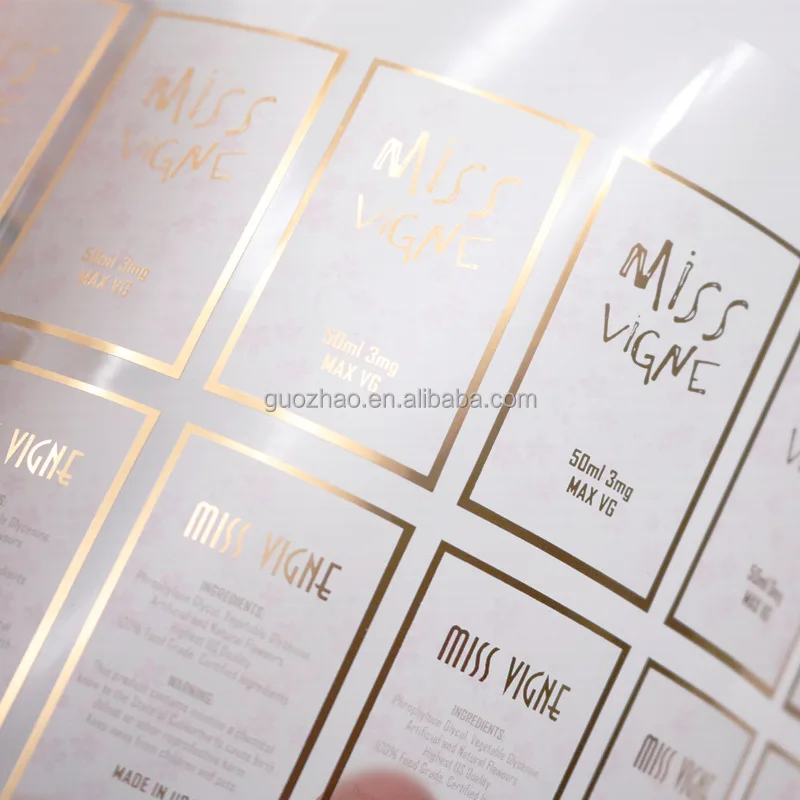 Guo Zhao Brand Waterproof Vinyl Sticker Exquisite Custom Other Product and Water Label for Beverage for OPP Material