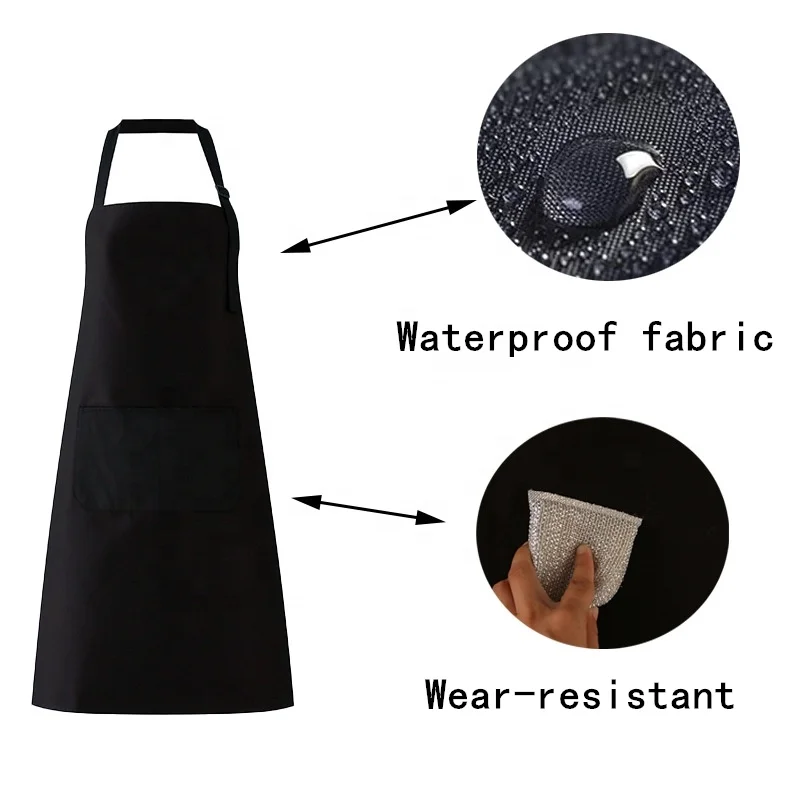 Antifouling Personalized Printed BBQ Black Aprons Custom Printing Embroidery Logo kitchen plain sublimations adjustable Apron