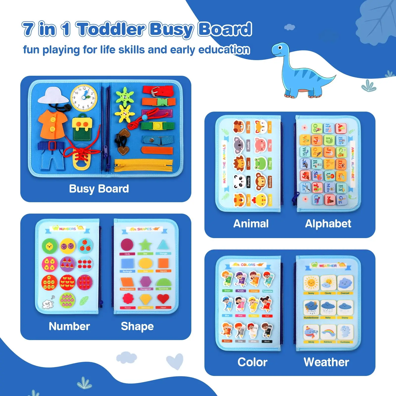 Busy Board for Toddlers Educational Montessori Toy Educational Activity Sensory Board for Learning Fine Motor Basic Learning Toy