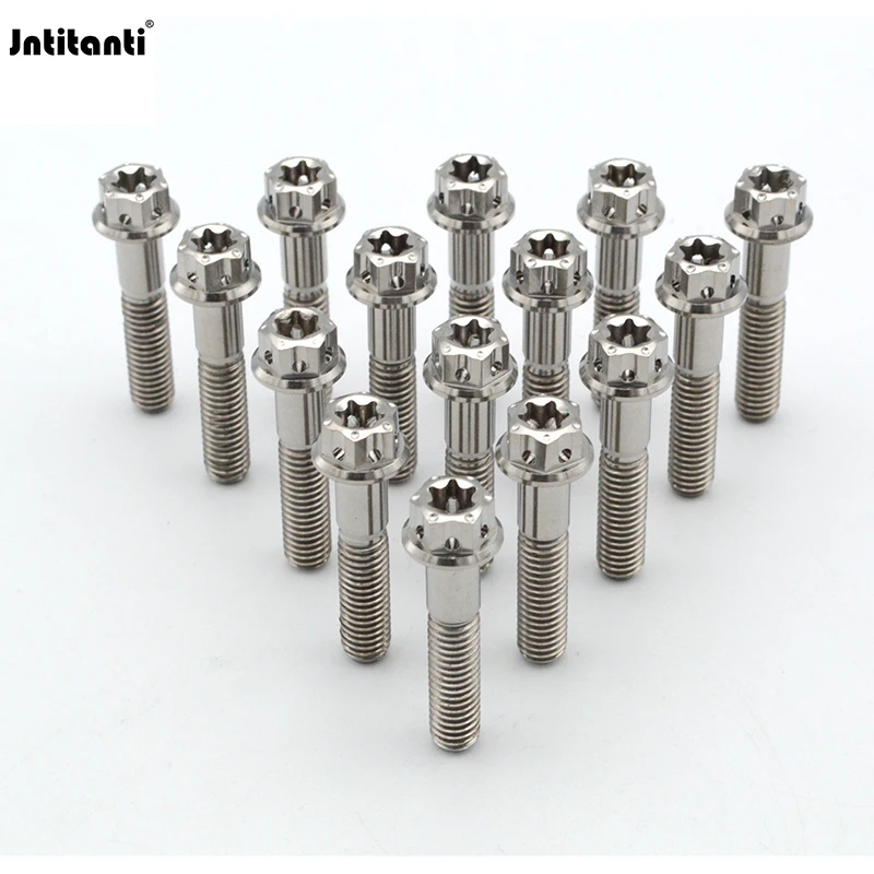 Jntitanti Gr.5 titanium alloy Ti-6Al-4V Hex Flange Bolts with Lighting Holes and Grooves on side of Hex Head M6x30mm