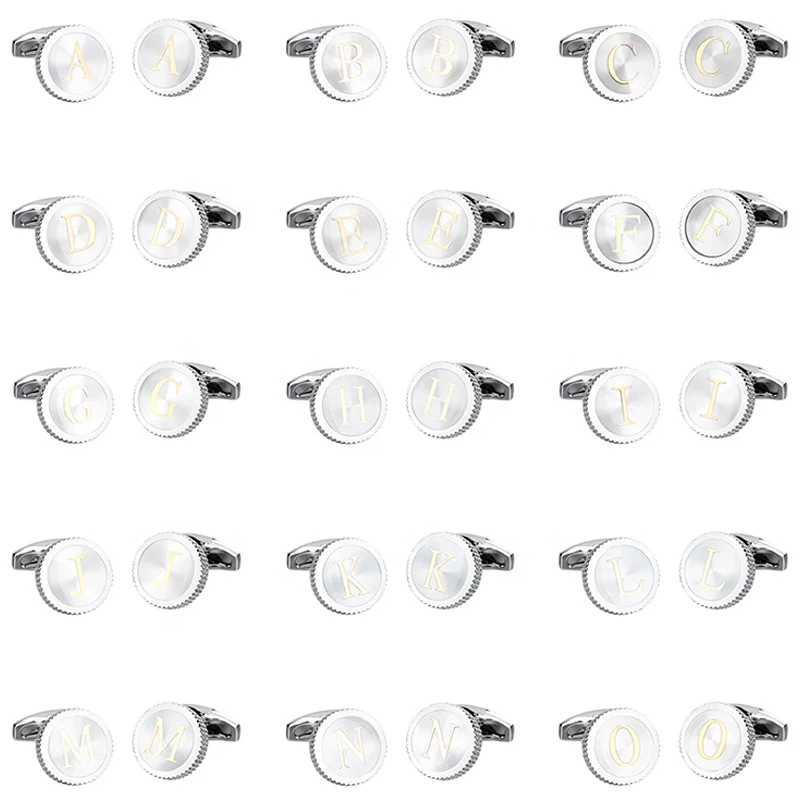 Newest 26 Letters Cufflinks for Mens High quality Round Brass Base Gold Alphabet Cuff links with Transparent acrylic