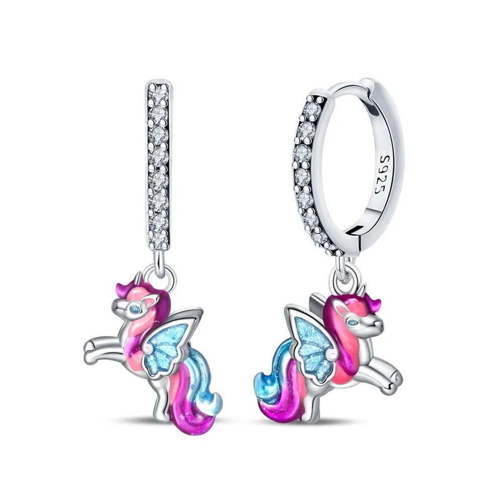 New fashion S925 Sterling Silver hoop Earring for women gifts Bee Unicorn Feather Pendant diamond earring Jewelry wholesale