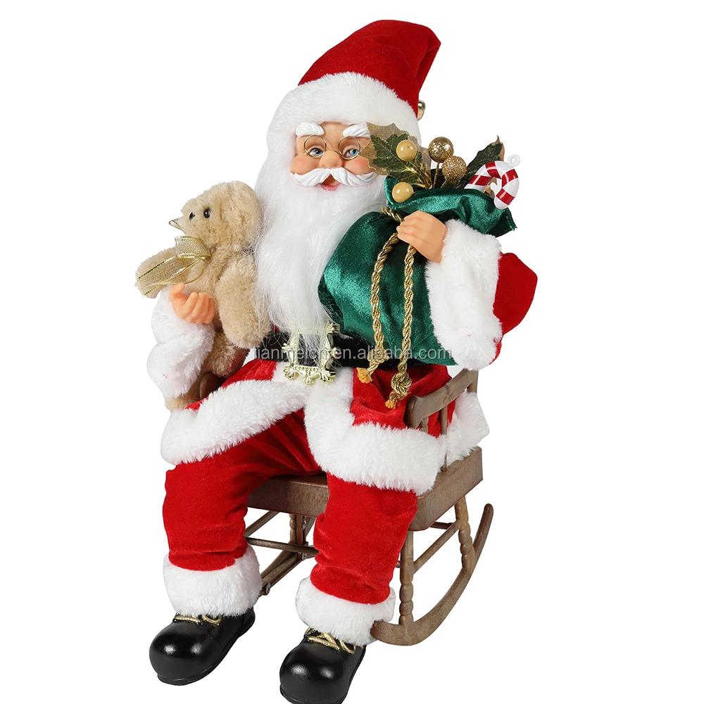 40cm Custom Christmas plush Animated Electric Santa Claus Rocking Chair Musical Ornament Decoration Figurine Xmas Collection