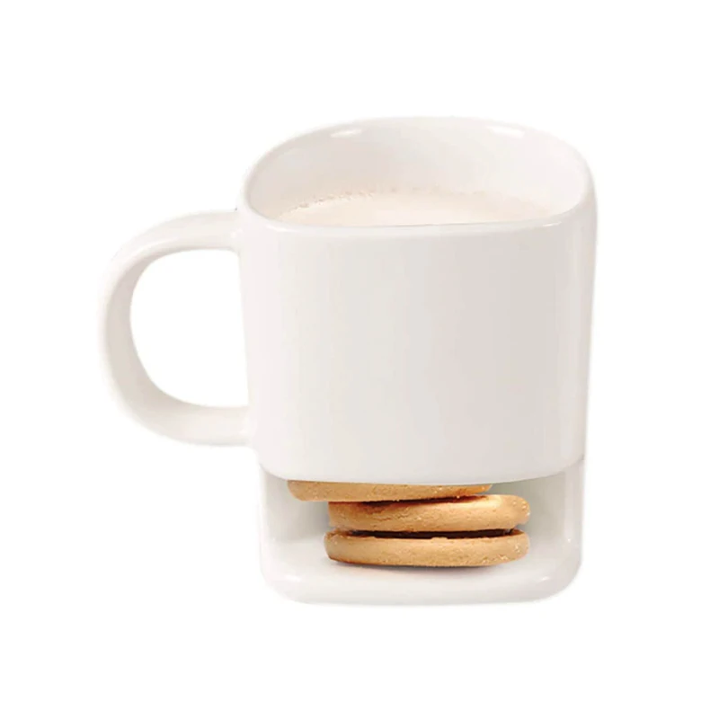 Handmade crack ceramic white blank dunk coffee mug with cookie holder