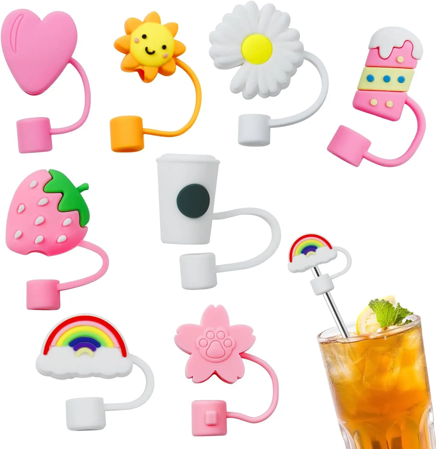 Silicone Straw Tips Cover Reusable Drinking Straw Topper Food Grade Straw Cap