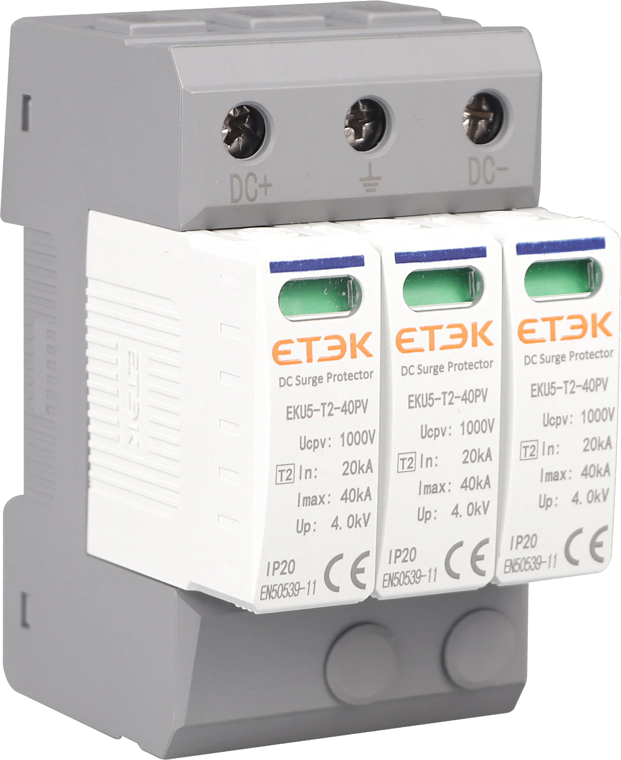 ETEK SPD DC 500V 800V 1000V 2P 20~40KA Surge Protection Device Arrester Low Voltage House 2 Poles Surge Protector for PV Photovo