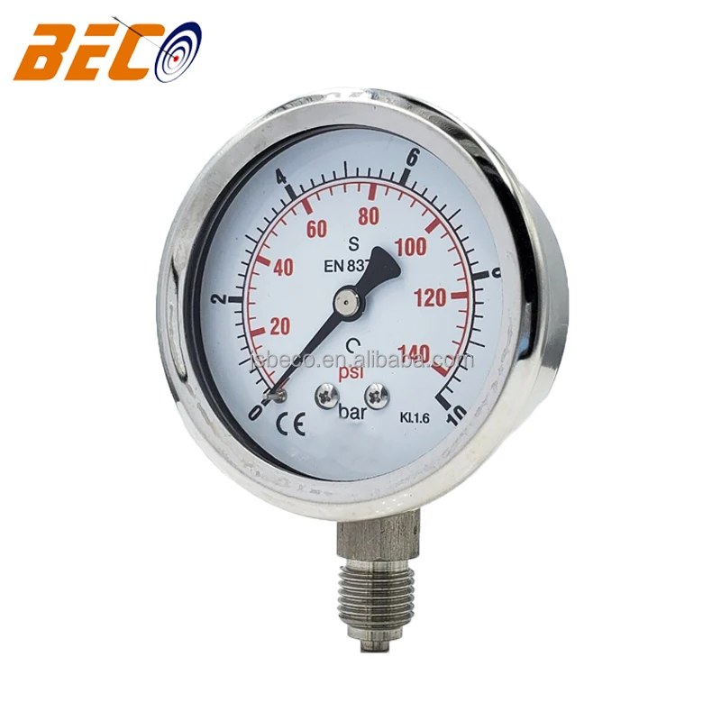 BECO Manometer Liquid Filled Pressure Gauge all stainless steel oil pressure gauge 10bar 140psi 150psi pressure gauge