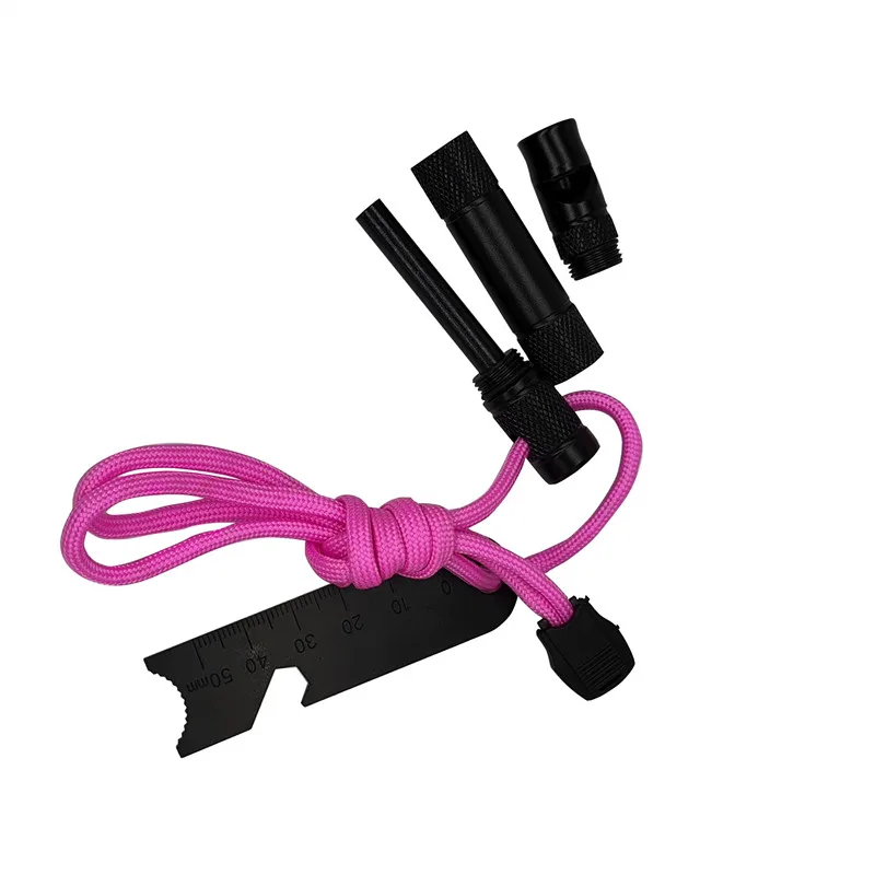 Camping Waterproof Flint Fire Starter With Customized Logo Compass Scraper Bottle Opener Whistle bag packing