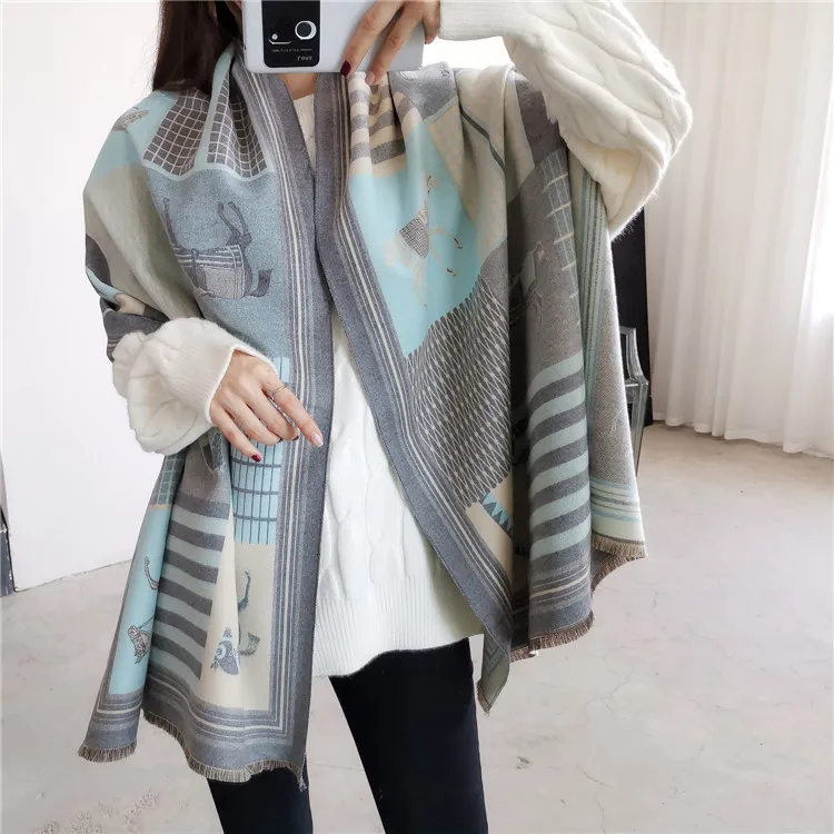 2024 Wholesale Wool Thick Shawl Women Pashmina  Cashmere Scarves Designer Luxury Winter Brands for Women Adult 180*70 Cm