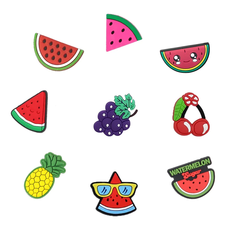 Hot Sell Fruit Theme Shoe Charms pins Custom Watermelon PVC Rubber Shoecharms for croc shoes