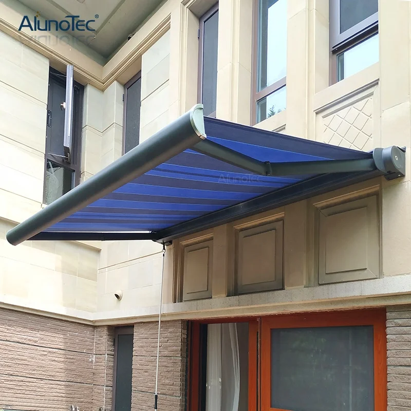 AlunoTec Waterproof Retractable Roof Pergola Cover Outdoor Full Cassette Motorized Folding Awning System